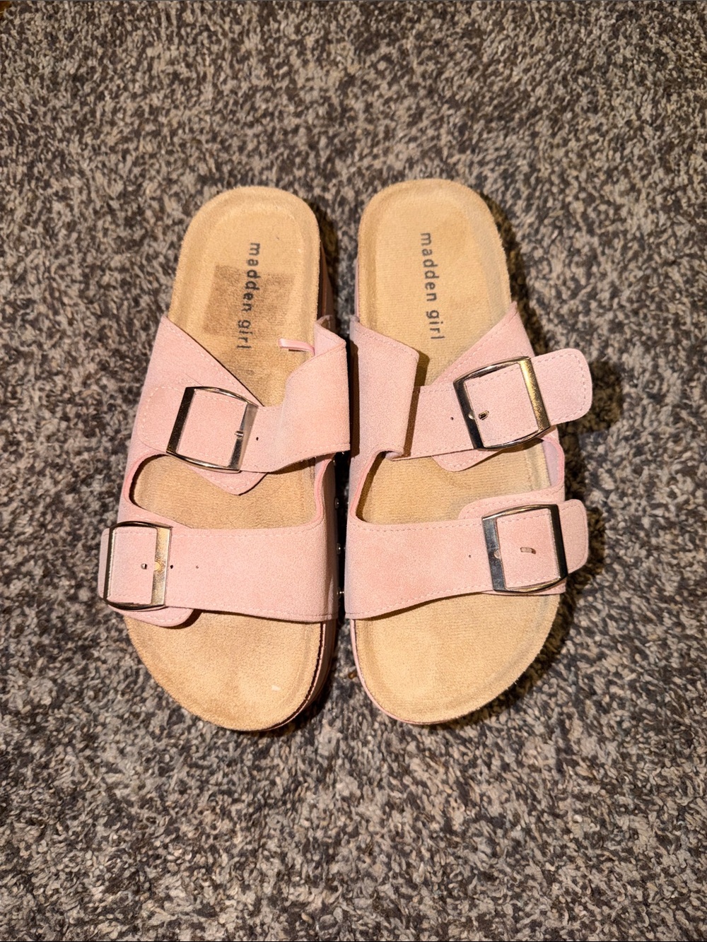 Madden Girl Blush Pink Double-Buckle Slide Sandals